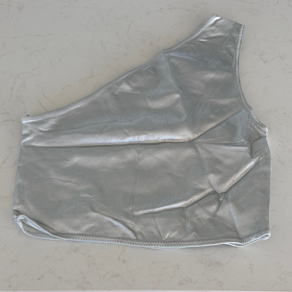 Zara Metallic One-Shoulder Silver Crop Top